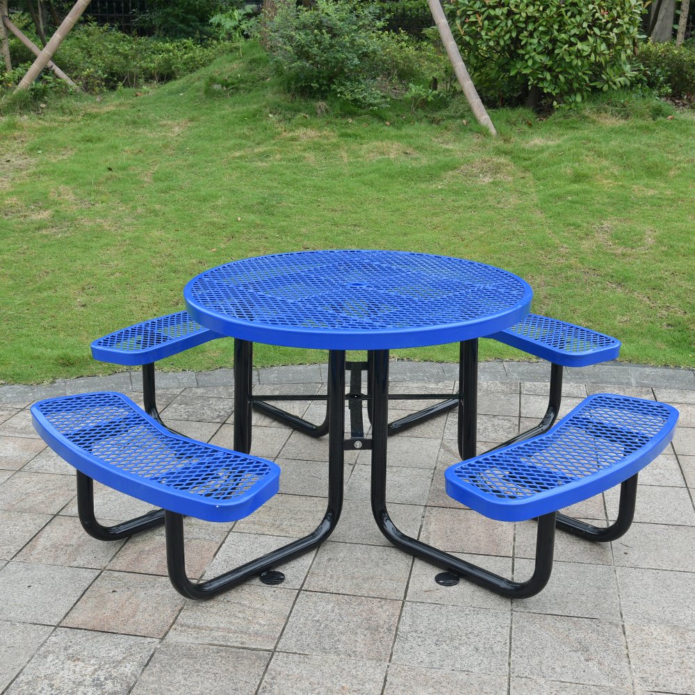 46-Inch Heavy-Duty Round Outdoor Steel Picnic Table