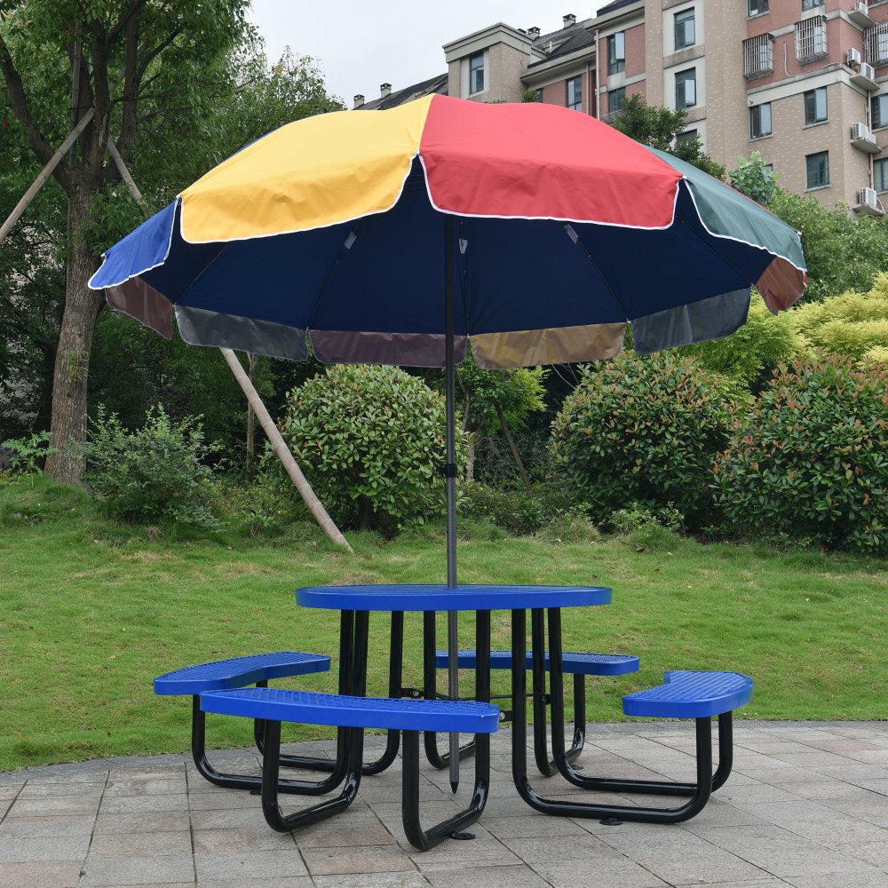 46-Inch Heavy-Duty Round Outdoor Steel Picnic Table