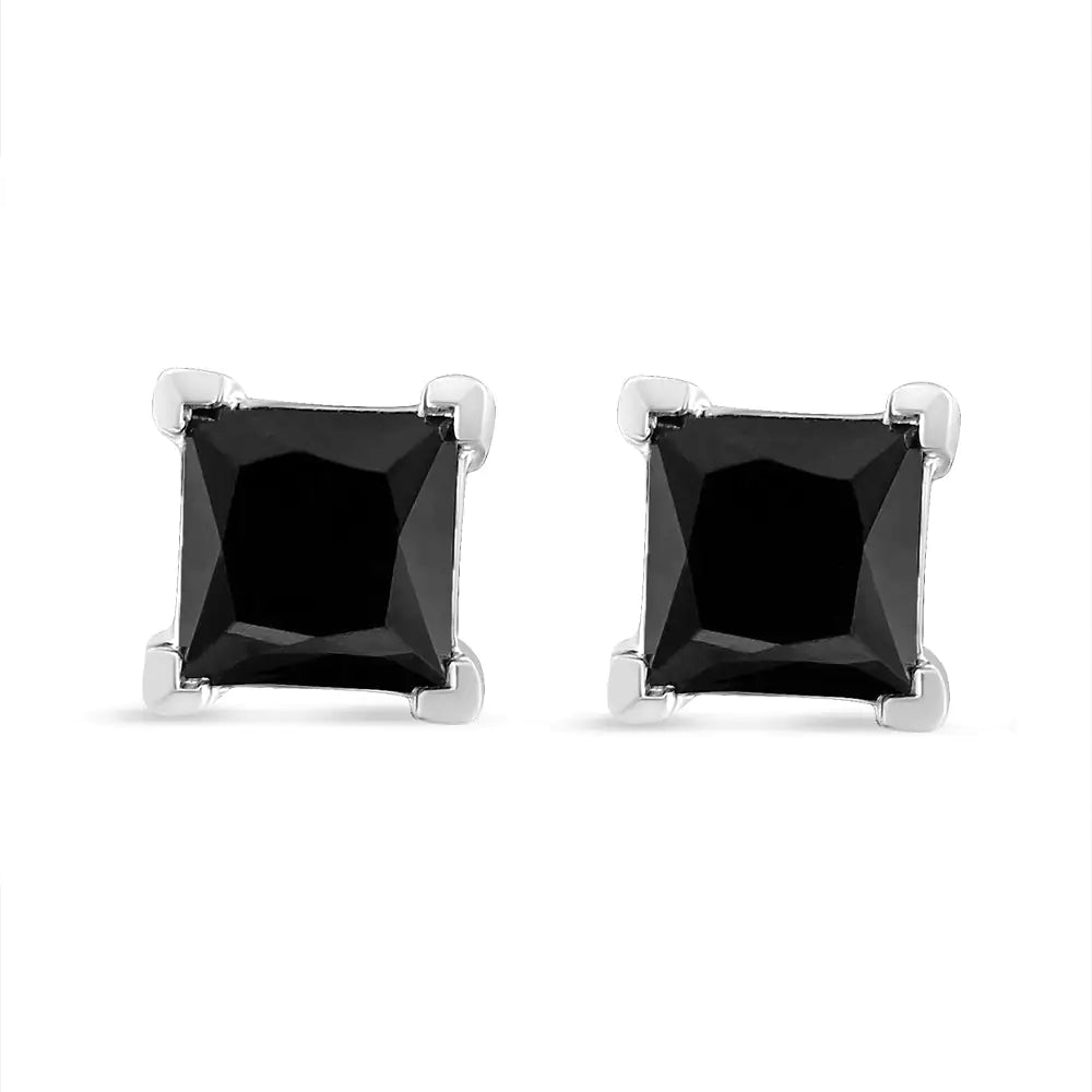 14K White Gold Princess-cut Treated Black Diamond Classic 4-prong
