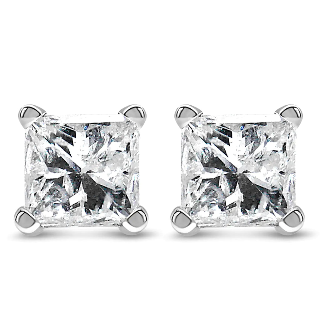 14K White Gold Princess Cut Lab-grown Diamond Solitaire Stud