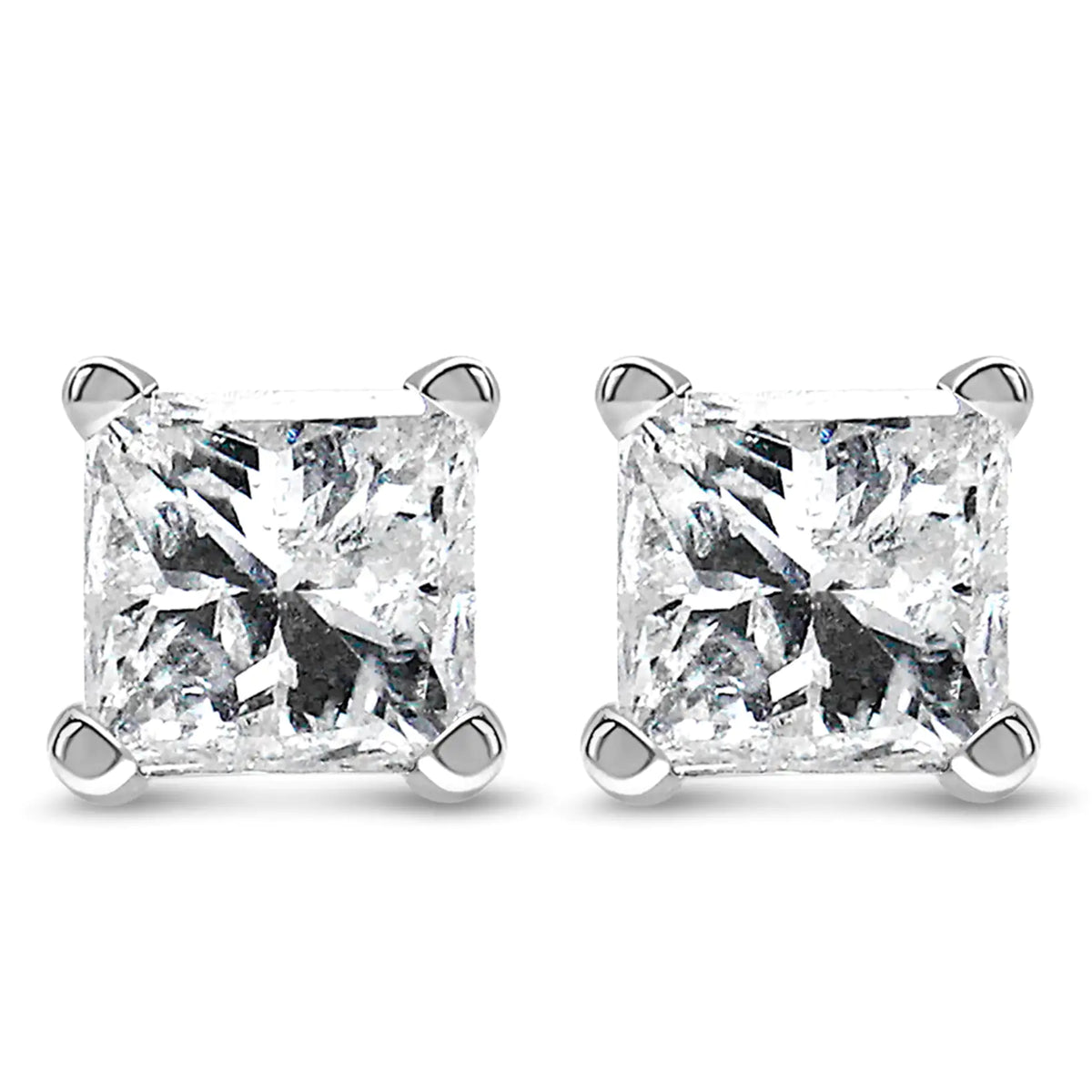 14K White Gold Princess Cut Lab-grown Diamond Solitaire Stud