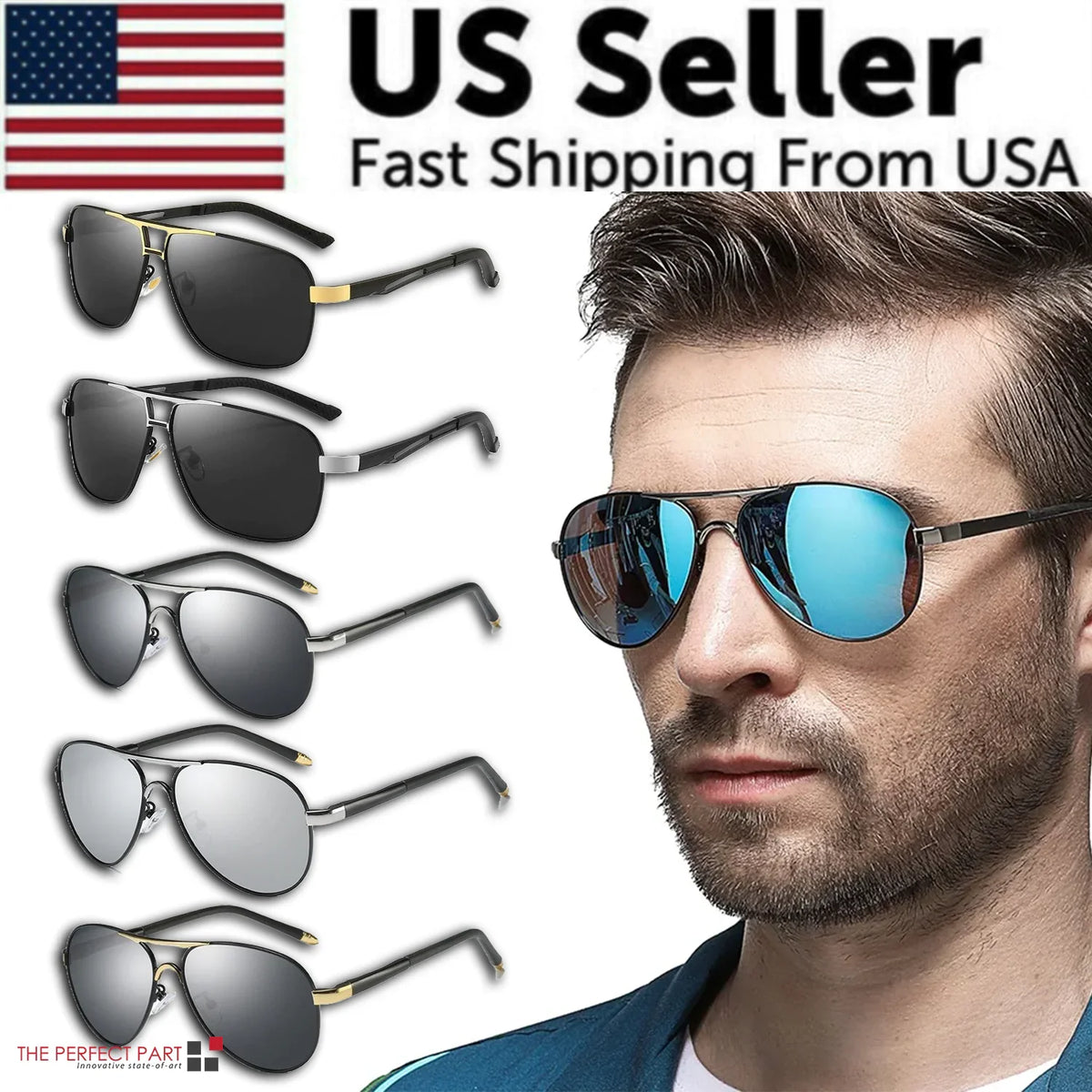 Mens Polarized Pilot Sunglasses Outdoor Driving UV400 Sun Glasses