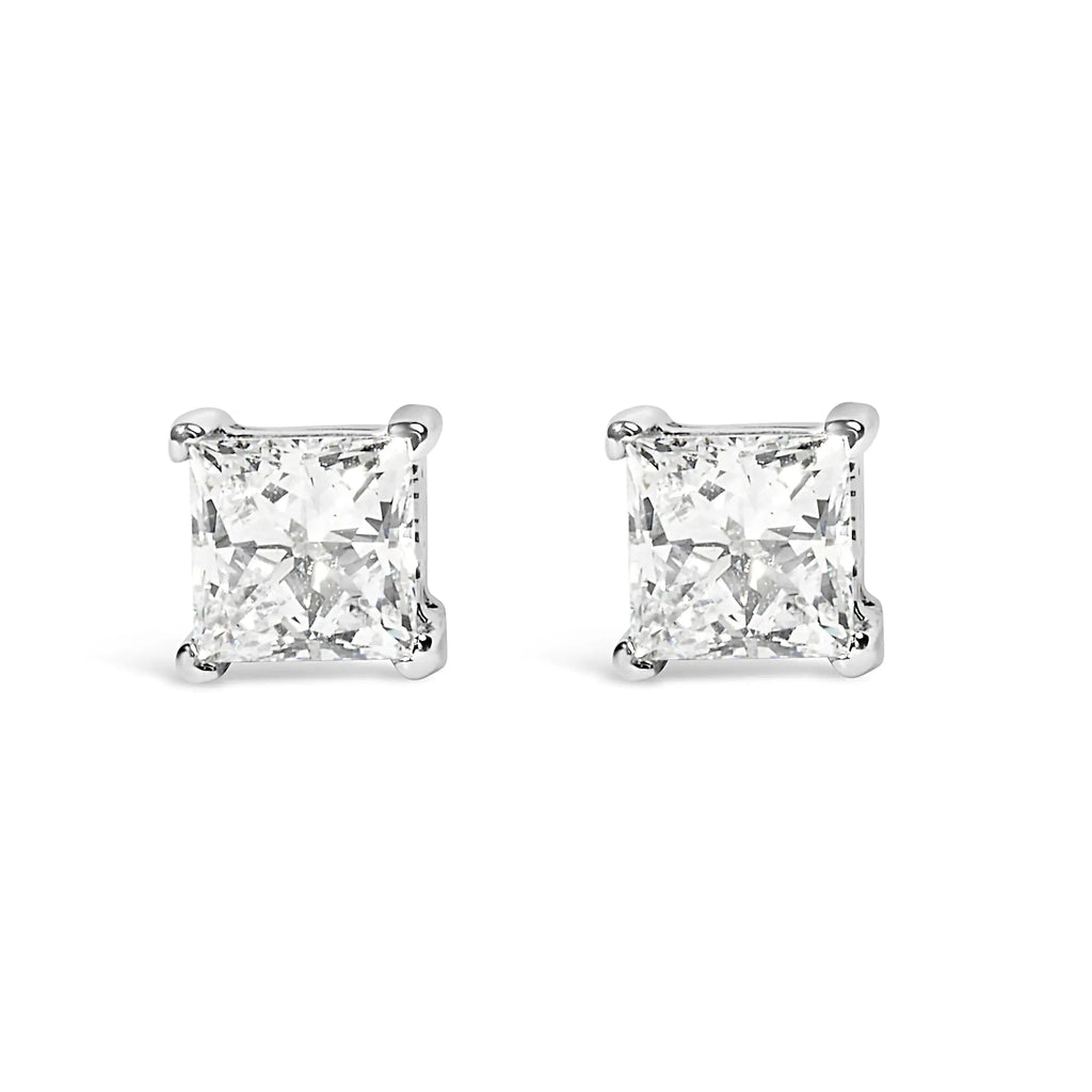 14K White Gold Princess Cut Lab-grown Diamond Solitaire Stud