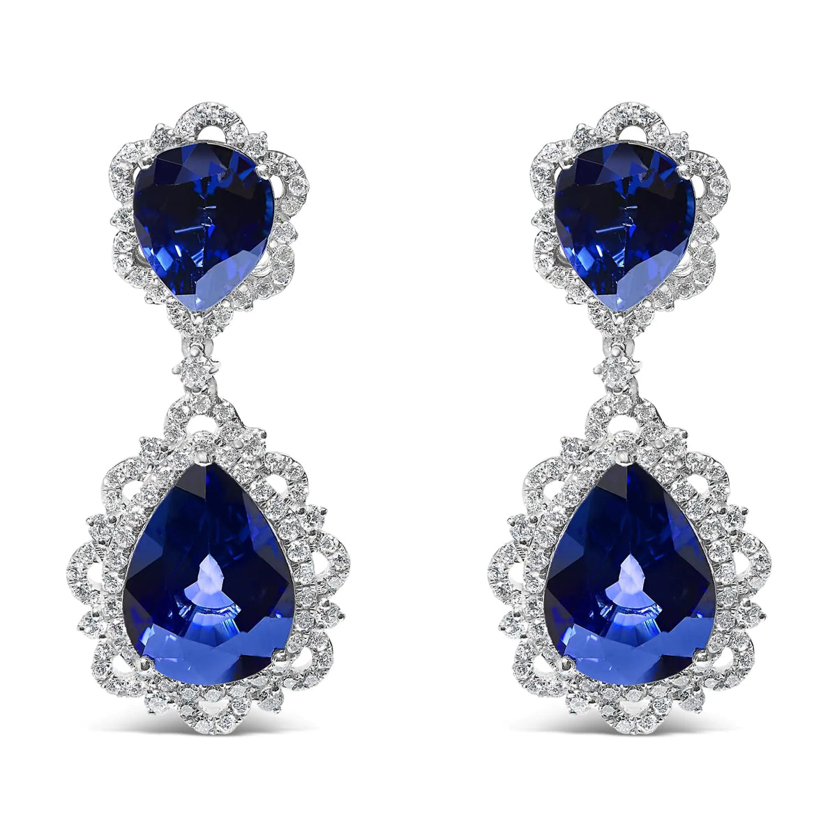 18K Gold Blue Sapphire Diamond Earrings
