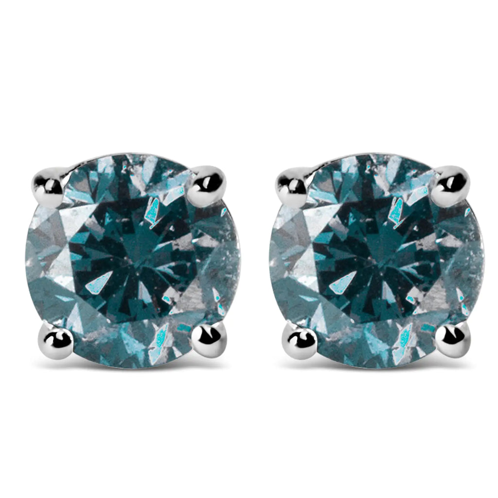 14K Gold Round Brilliant Cut Lab Grown Blue Diamond 4-prong