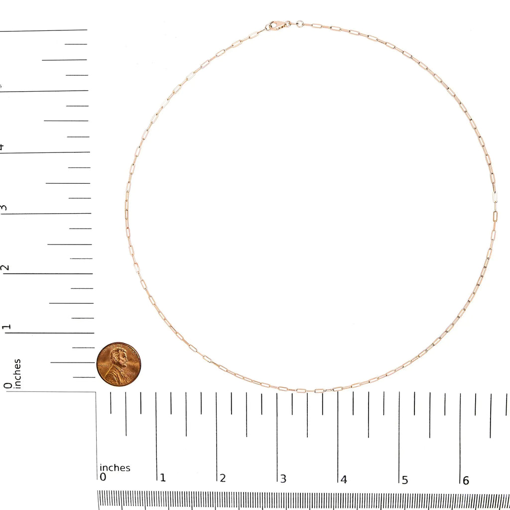 Unisex Solid 14K Gold 1.5mm Paperclip Chain Necklace - Length