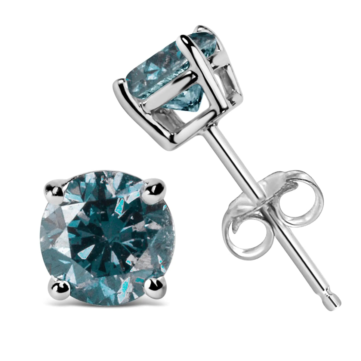 14K Gold Round Brilliant Cut Lab Grown Blue Diamond 4-prong