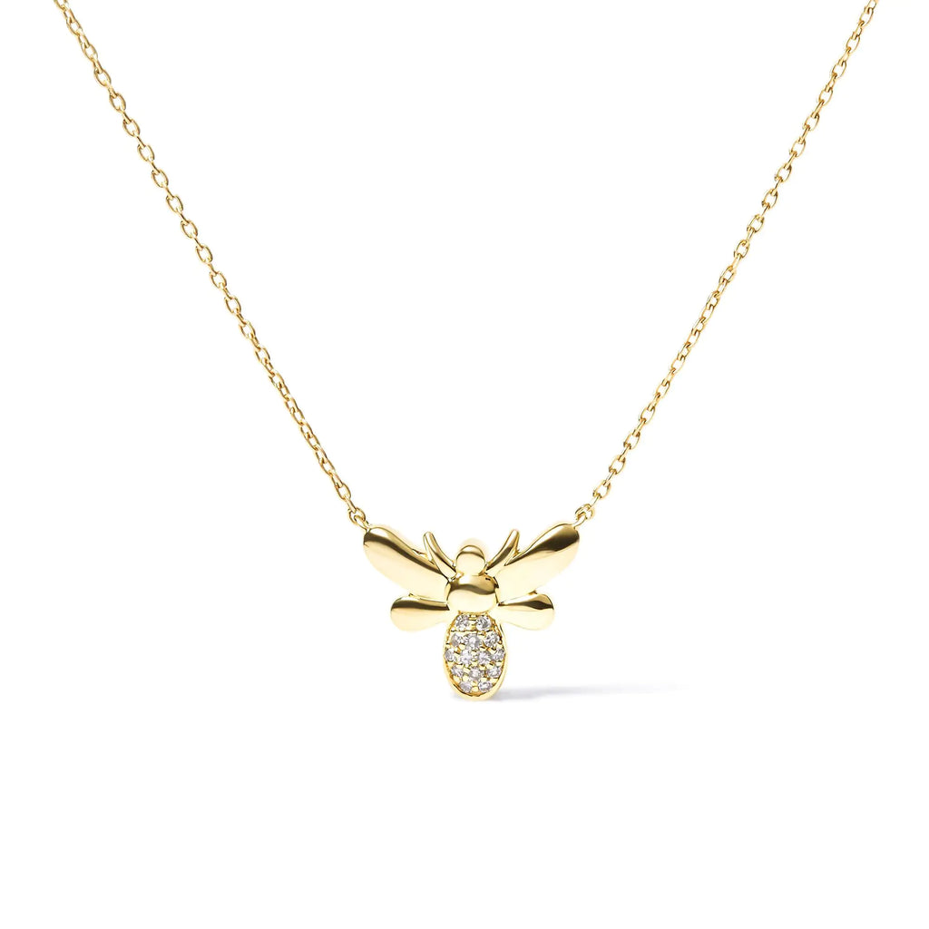 10K Yellow Gold Diamond Accented Bumble Bee Pendant 18" Necklace