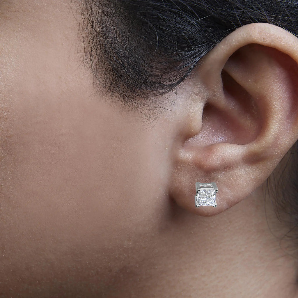 14K White Gold Princess Cut Lab-grown Diamond Solitaire Stud