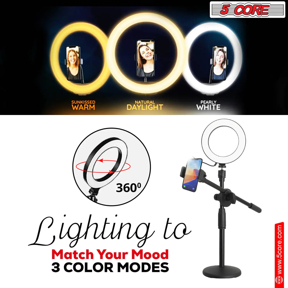 6 Ring Light Cell Phone Stand Adjustable Ring Light Angle LED