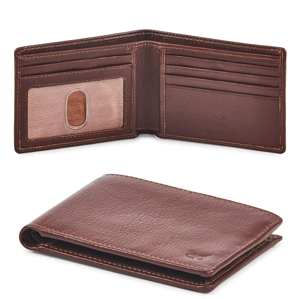 Real Leather Mens Bifold Wallet RFID