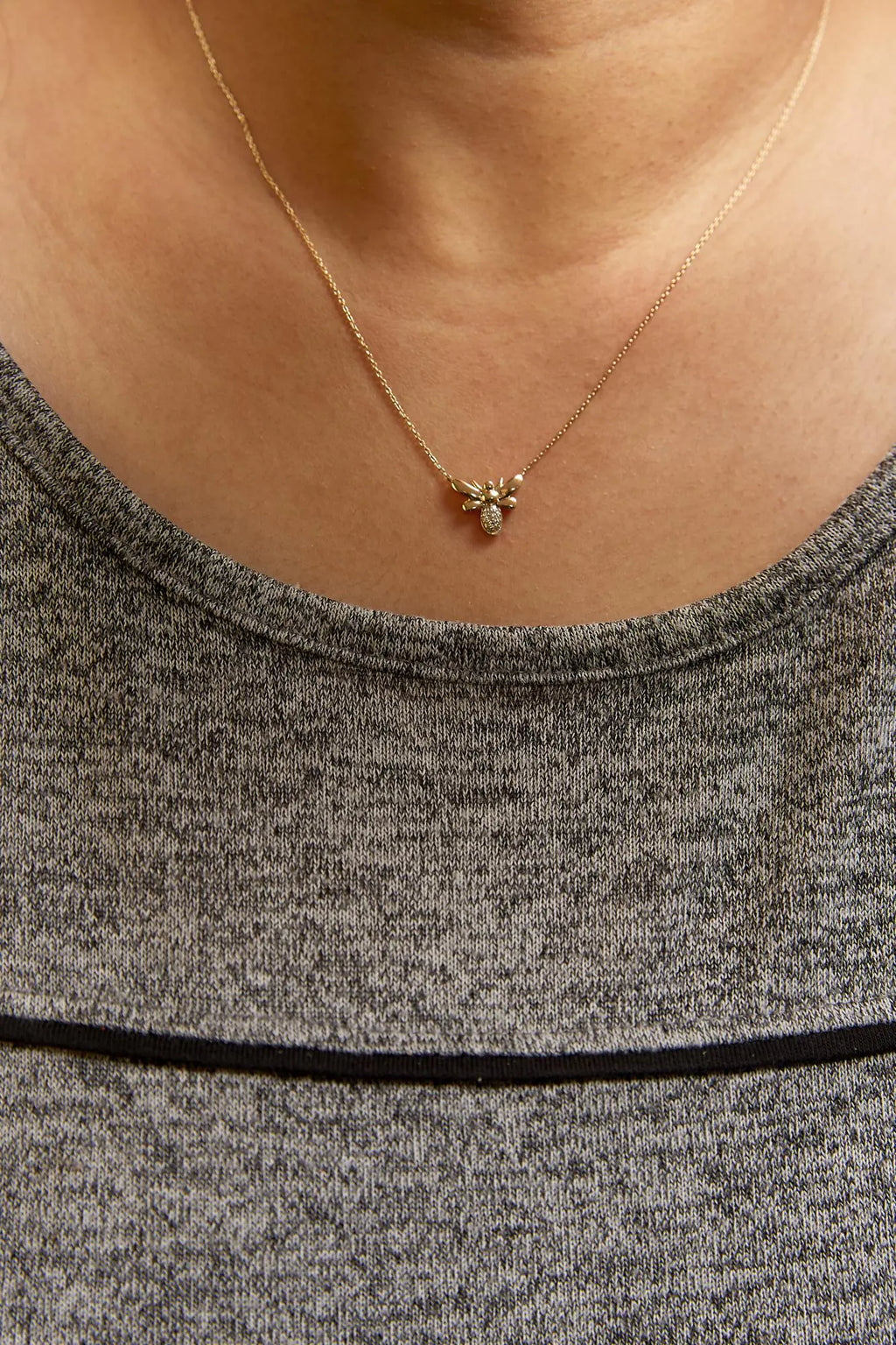10K Yellow Gold Diamond Accented Bumble Bee Pendant 18" Necklace