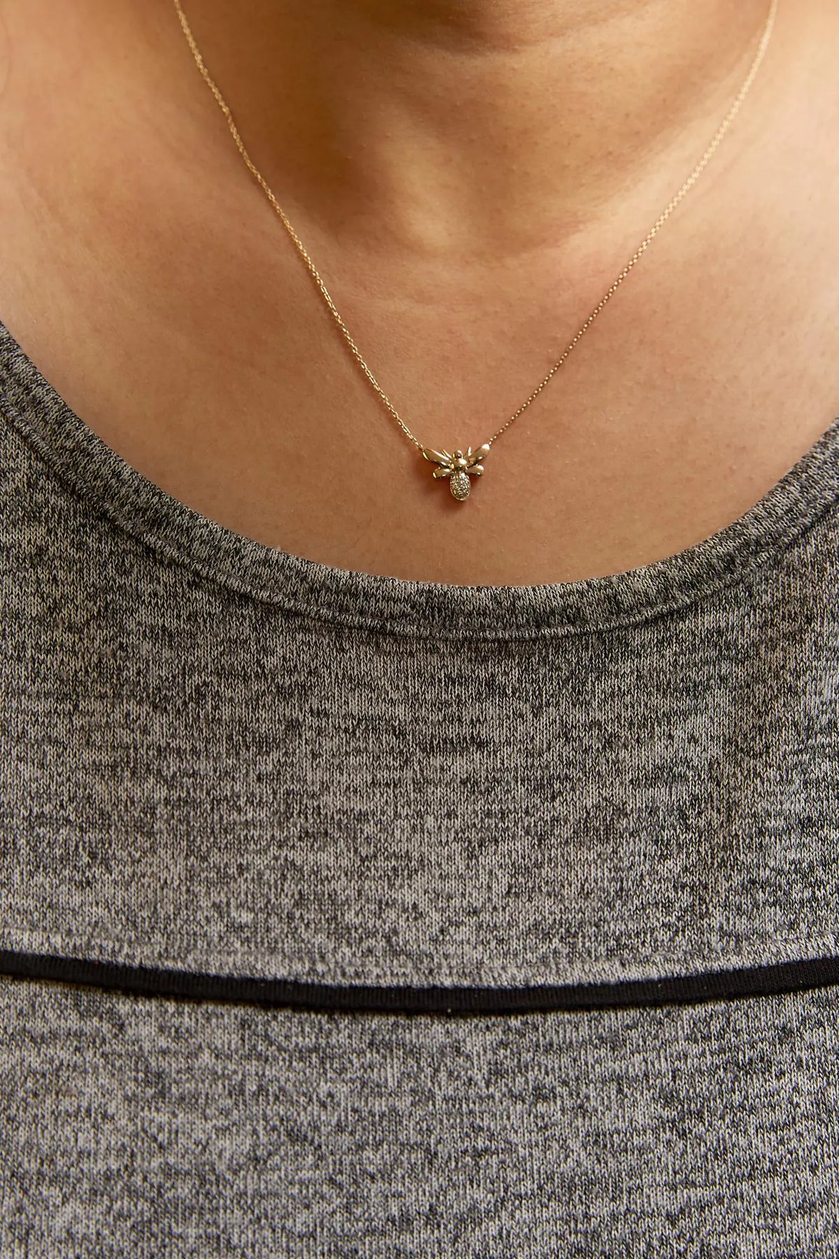 10K Yellow Gold Diamond Accented Bumble Bee Pendant 18" Necklace